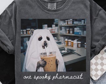 Comfort Colors Pharmacist Raccoon Halloween Shirt, Pharmacy Tech Graduation Gifts, Funny Pharmacy Student Tshirt, Appreciation Tee, T-Shirt
