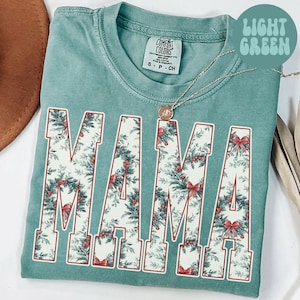 Christmas Mama Comfort Colors Shirt, Mom Shirt, New Mother Tshirt, Cute Gift For Mom, Trendy Santa Tee, First Xmas Gifts, Pregnancy Reveal