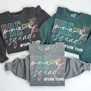 Comfort Colors Pre-K Team Sweatshirt, Teacher Sweatshirt, Preschool Crewneck, Back to School Tee, Pre K Department Gifts, Crew, Squad