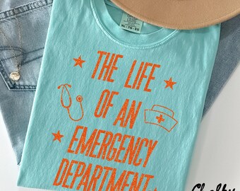 Comfort Colors 救急科シャツ、救急科看護師Tシャツ、チームTシャツ、ナースウィーク、救急科看護師、かわいい看護学校、卒業式