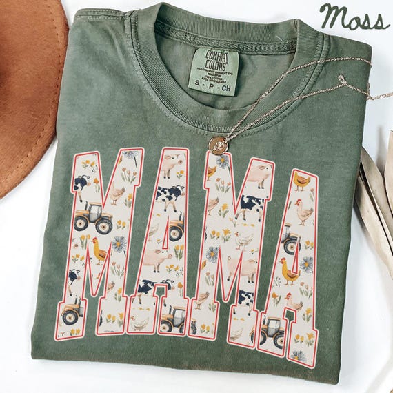 Comfort Colors Mama Shirt, Farm Cow Chicken Mom Shirt, New Mothers Day Tshirt, Cute Gift For Mom, Trendy Tee, Pregnancy Reveal