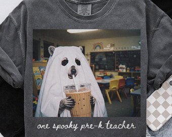 Comfort Colors Pre-K Teacher Shirt, Halloween Raccoon Preschool Tee, PreK T-Shirt, Back to School, Preschool Department Gifts, Pre K Shirt
