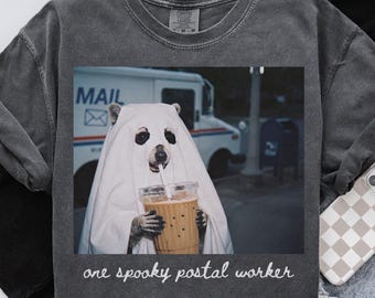 Comfort Colors Postal Worker Raccoon Halloween Shirt, Mail Carrier Gifts, Mail Carrier Funny Tshirt, Mail Carrier Tee, Crew Neck, Women