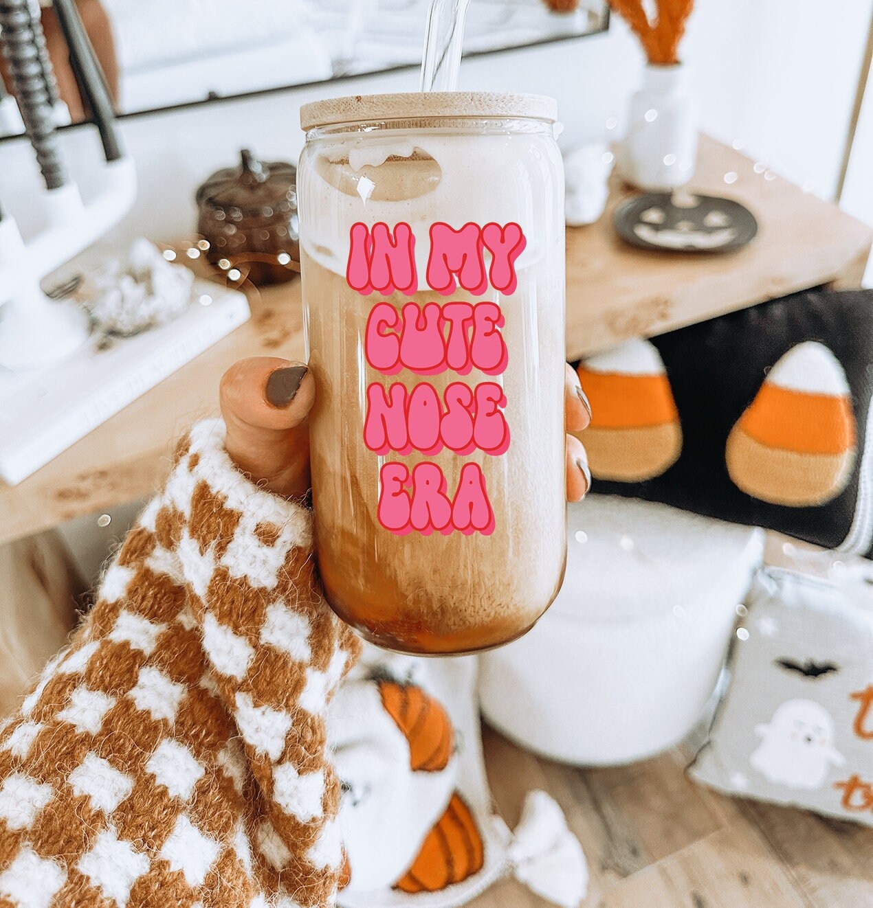 Nose Job Surgery Recovery Glass Tumbler, Gifts, Reusable Cup, For Her, Best Friend, Bamboo Lid Straw, Iced Latte Coffee Soda Can, 16oz