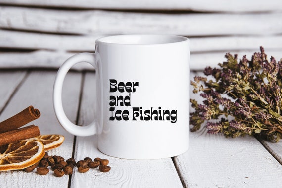 Ice Fishing Fisherman 70s 1970s Retro Mug, Funny Coffee Cup, Birthday Gifts  for Men and Women 