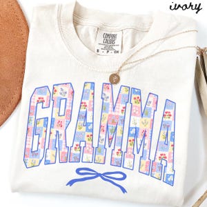 Gramma Comfort Colors Shirt, Grandma Shirt, Mothers Day Gifts, Preppy Floral Patchwork New Grandma Tshirt, Bow Tee