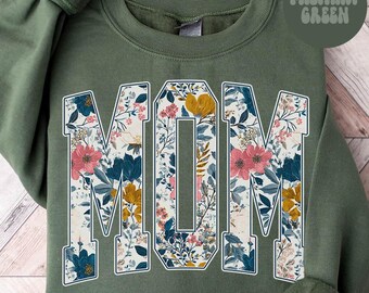Sweatshirt wilde bloemen moeder, mama-shirt, nieuwe moeder ronde hals, leuk cadeau voor moeder, trendy, Moederdagcadeaus, zwangerschap onthullen