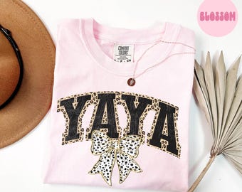 Yaya-shirt, cadeaus oma, T-shirt met luipaardprint, strik