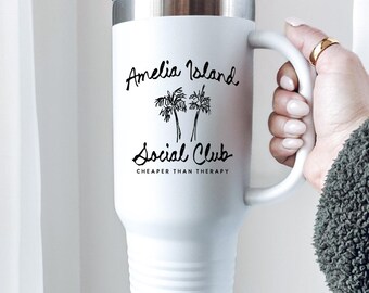 Vaso de Amelia Island, Florida, regalo para viajes de amigos, taza de viaje familiar de 113 ml (40 oz), con tapa y pajita, recuerdos para viajes de chicas