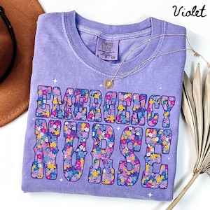 Comfort Colors ERナースシャツ、救急看護師Tシャツ、救急科Tシャツ、ナースウィーク、救急科看護師、かわいい看護学校、卒業式