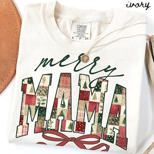 Christmas Mama Comfort Colors Shirt, Mom Shirt, New Mother Tshirt, Cute Gift For Mom, Trendy Santa Tee, First Xmas Gifts, Pregnancy Reveal