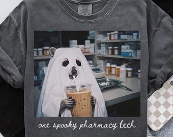 Comfort Colors Pharmacy Tech Raccoon Halloween Shirt, Pharmacist Graduation Gifts, Funny Pharmacy Student Tshirt, Appreciation Tee, T-Shirt