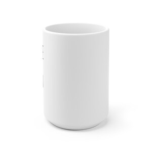 May include: A white ceramic mug with a smooth, rounded shape. The mug is empty and ready to be filled with a hot beverage.