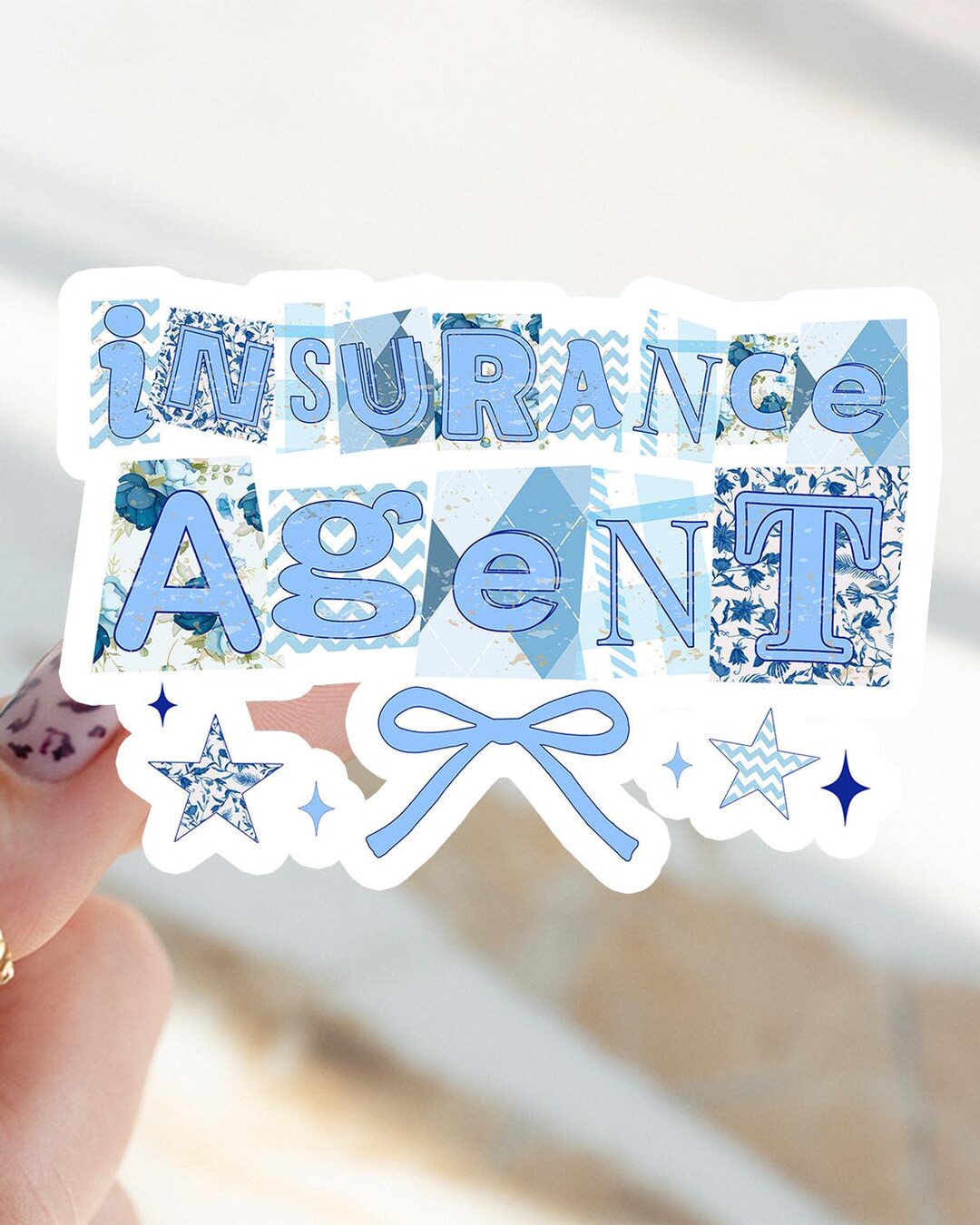 Insurance Advertisement Sticker Insurance Agent Sticker, Graduation Ransom Blue Toile Kiss Cut Sticker ...