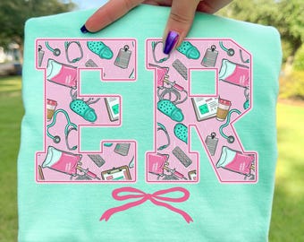Comfort Colors 救急科シャツ、救急科看護師Tシャツ、チームTシャツ、ナースウィーク、救急科看護師、かわいい看護学校、卒業式