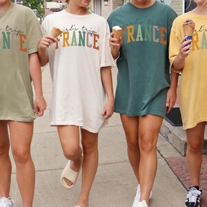 フランスシャツ、フランスTシャツ、女子旅行シャツ、バケーションTシャツ、マッチンググループTシャツ、女性用フレンズTシャツ