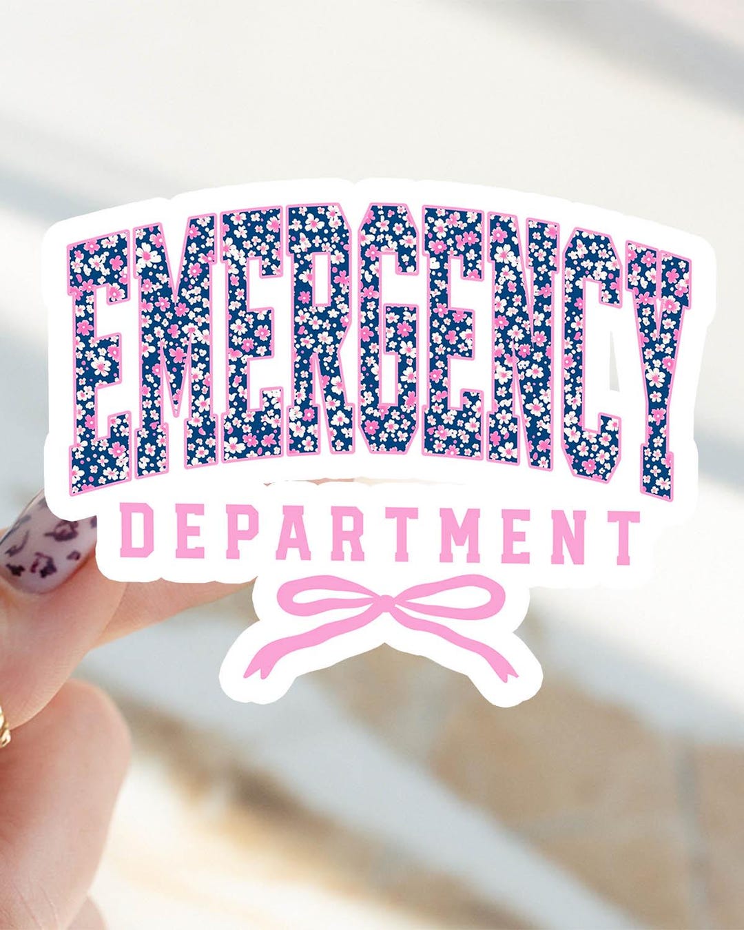 Emergency Department Sticker, ER Nurse Graduation Ditsy Floral Bow Kiss ...