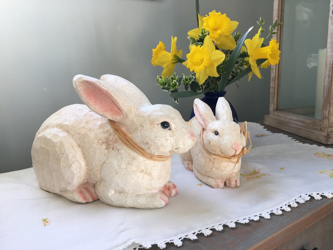 Bunnies Two-piece Set White Bunnies Farmhouse Decor Rustic Rabbits ...