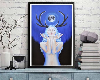 Impressão de belas artes pintura a óleo "Moon Girl" | A5 - A4 -A3