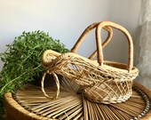vintage wicker woven basket planter with handles