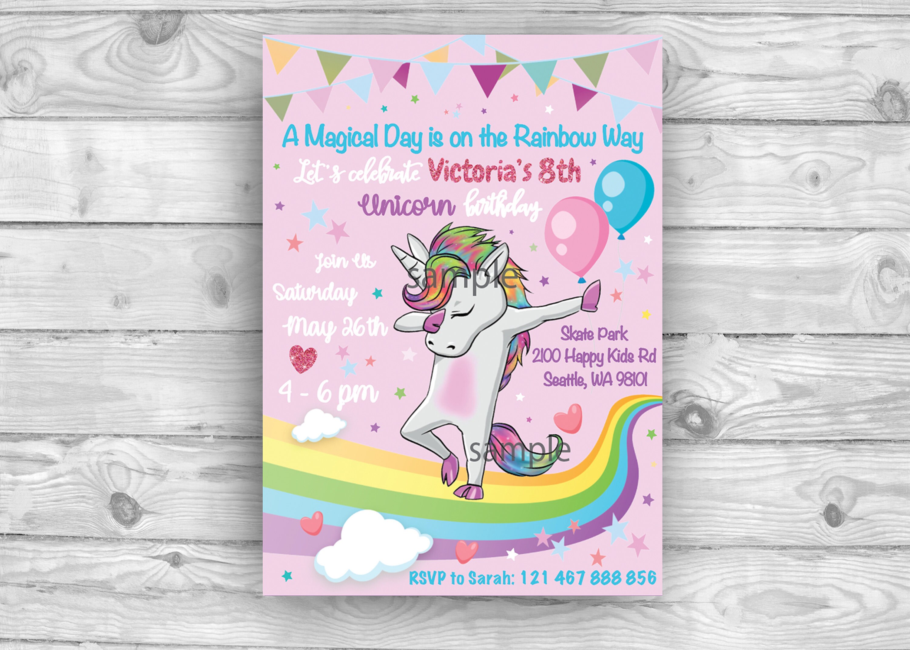 unicorn birthday invitation for daughter rainbow party etsy