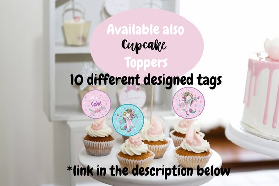 Dabbing Unicorn Cupcake Toppers For Cake Decor Printable Cupcake Tags Cupcake Favors Download Birthday Decoration Ideas - roblox birthday party cake bags and stickers 10 100