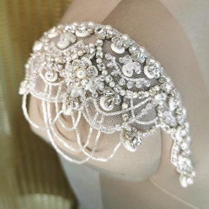 Wedding dress straps, bridal straps, statement straps, wedding dress, shoulder straps, beaded cap-sleeve, bridal epaulette, crystal straps