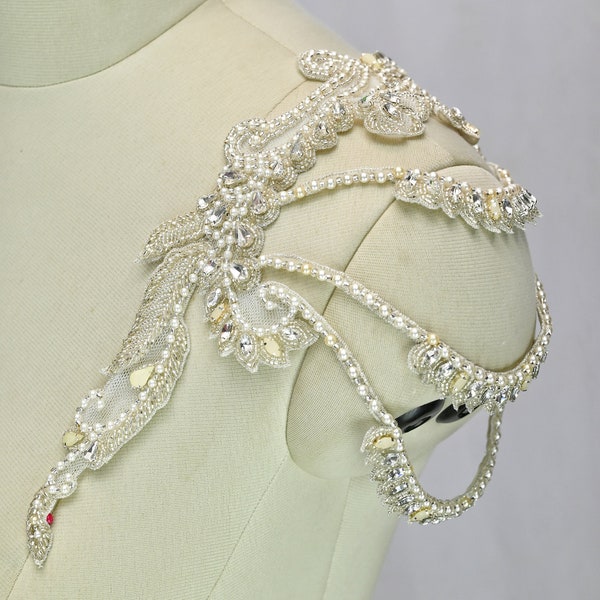 Wedding dress straps, bridal straps, detachable straps, wedding dress, shoulder cover up, beaded cap sleeve, bridal sleeves , crystal straps