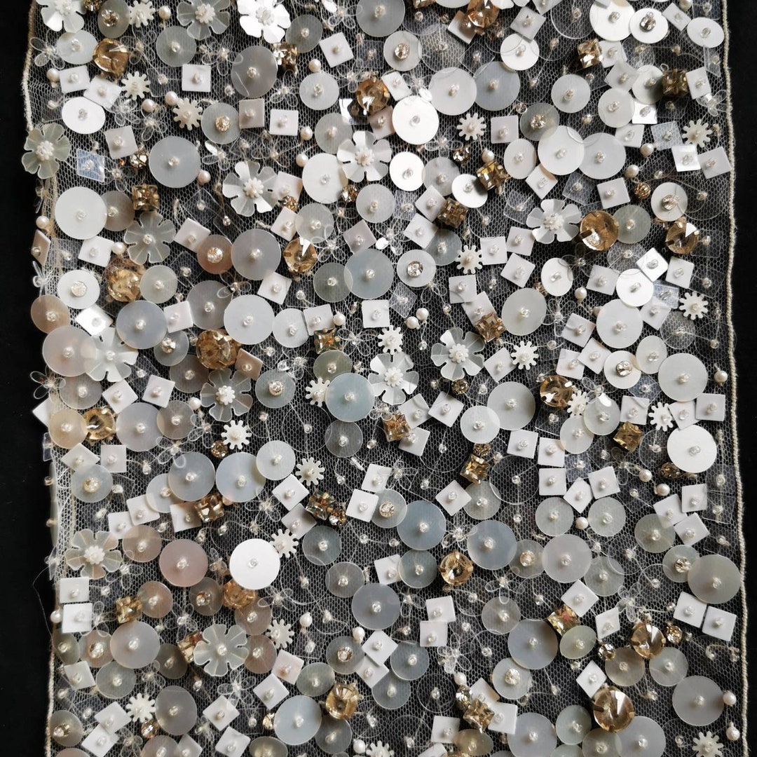 Rhinestone Beaded Tulle, Bridal Fabric, Luxury Gown Fabric, Couture Beaded Fabric, Sequins