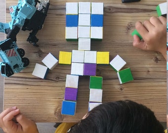 Montessori | Hard Wood Cubes | Shape Recognition | Multi Color Cubes | Wooden Blocks | Color Cube Puzzle | Color Blocks Game | Wooden Cubes