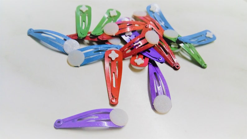 S 24-2/" BARRETTE Snap Clips w// Glue Pads CHOOSE COLOR -Tear Drop Shape Blanks