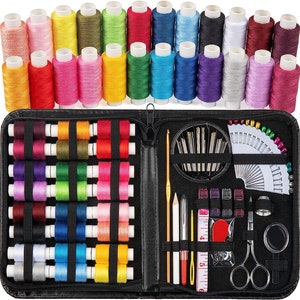 Kit de costura de 24 hilos de colores, juego de viaje, Kit de costura de viaje, suministros de costura, hilo de sastrería, hilo y tijeras, para mamá, abuela, niña y mujer