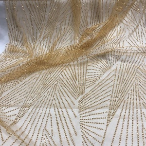 Gold Sequins Lace Fabric By The Yard,Bridal Wedding Mesh Fabric For Dress,DIY Handmade,Width 59 inches