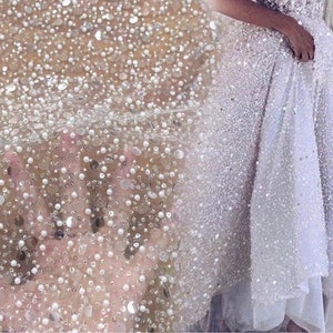 Exquisite Beaded Sequins Embroidery Lace Fabric By The Yard,Wedding Bridal Dress Fabric,Geometric Lace Fabric,DIY Handmade,Width 51 inches