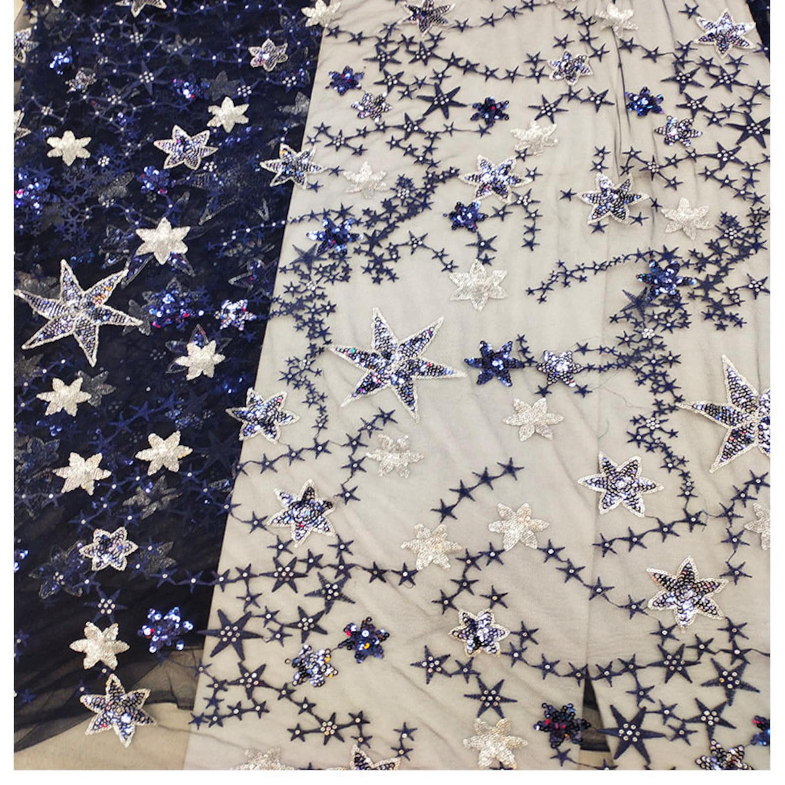 Stars Sequins Embroidered Lace Fabric by the Yardlace Fabric Etsy
