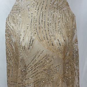 Gold Sequins Lace Fabric By The Yard,Wedding Dress Mesh Fabric,DIY Handmade,For Evening Dress,Width 51 inches