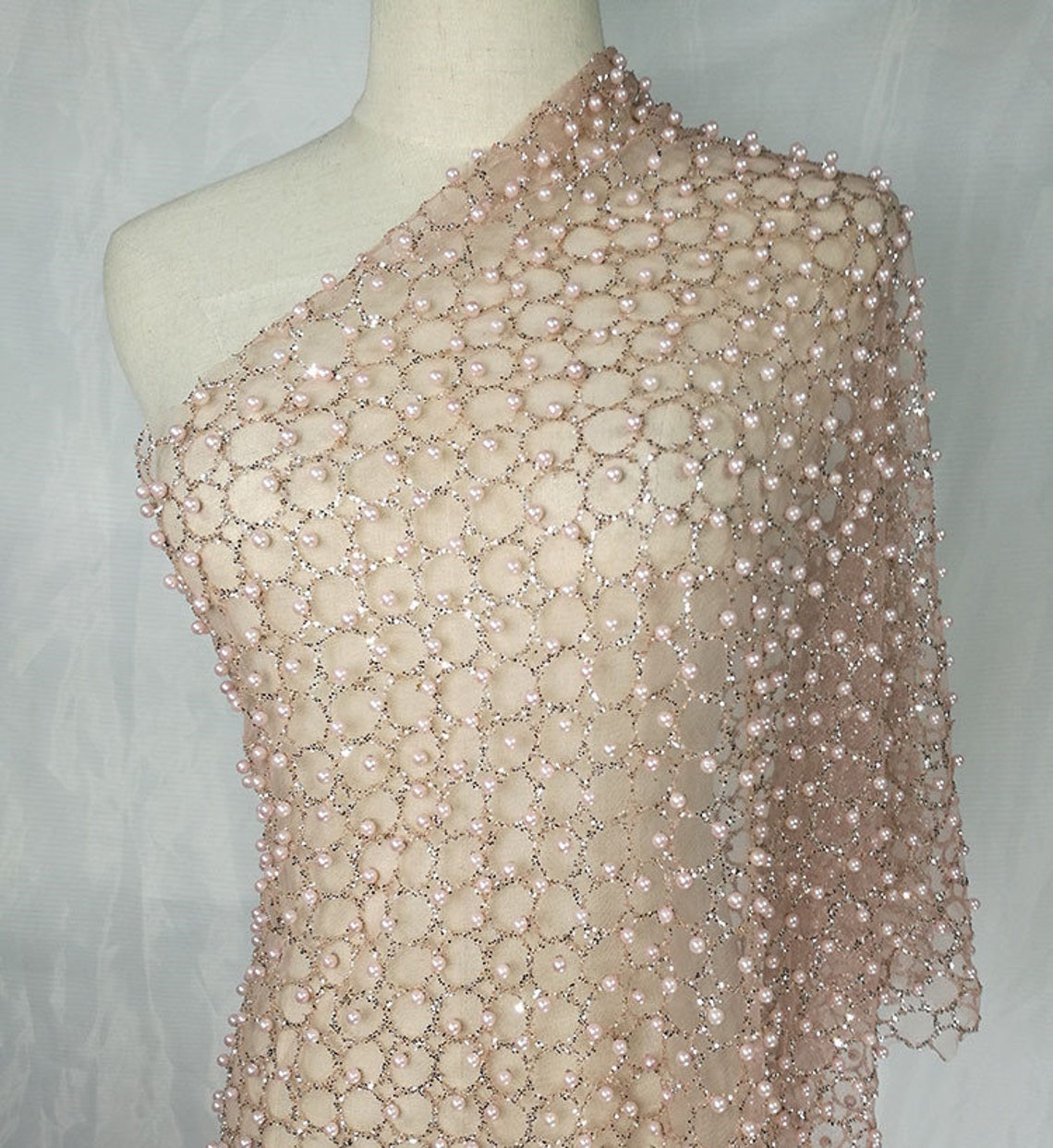 Rose Floral Design Beads & Sequins, Lace Beaded Floral & Leaf Embroidered Lace