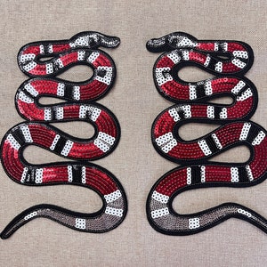 1 par de remendo de cobra de lantejoulas, remendo de ferro, decalque de cobra, remendo de apliques para artesanato, emblema de apliques, apliques para roupas, vestido, chapéu, jeans