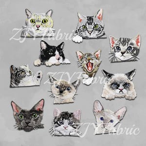 Parche bordado de gato para planchar o coser, ideal para manualidades, parche decorativo de animal, insignia, para ropa, vestidos, sombreros y vaqueros.