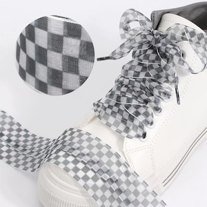 1 Pair 25mm Black and White Plaid Shoelaces, Shoe laces For Trainers, Sneakers