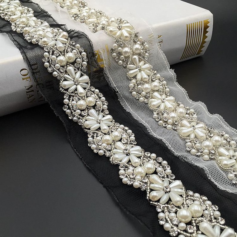 beading trims dress decorative supplies crafting,sewing Applique Sell By The Yard DIY Materials,Width 2.2 inches beaded lace trim