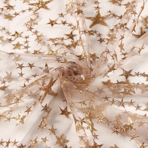 Soft Stars Sequined Tulle Embroidery Lace Fabric Wedding Dress Mesh Fabric Veil Costume Supplies,DIY Handmade,Width 51 inches