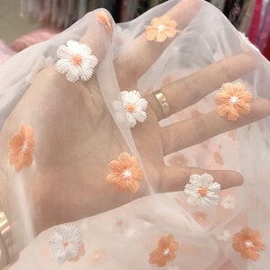 Daisy Embroidery Organza Fabric By The Yard,Girls Dress Costume Supplies,DIY Handmade,Width 51 inches