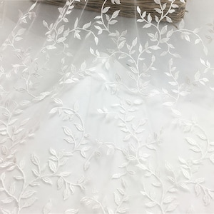 Leaves Embroidered Lace Fabric By The Yard, Wedding Bridal Dress Mesh Fabric,DIY Handmade,Width 51 inches