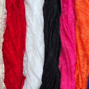 Tessuto in pizzo elasticizzato a 4 vie vintage floreale morbido, venduto tagliato su misura, larghezza 60&quot;, 7 colori
