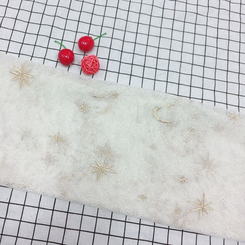 Star Embroidered Lace Fabric By The Yard,Wedding Dress Mesh Fabric,DIY Handmade,Width 59 inches