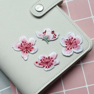 Set of 4 Peach Blossom Flower Embroidery Patch Iron/ Sew On Appliques Patch For Crafting,Appliqués Badge,For Clothes, Dress, Hat, Jeans