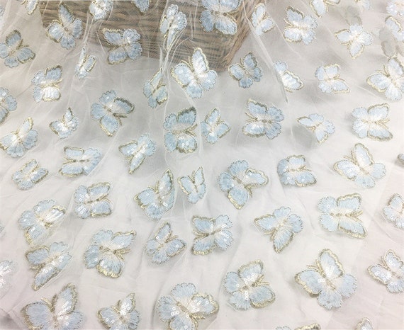 Paillettes papillon brodé dentelle tissu par yard, yard, yard, mariage robe de mariée maille tissu, matériel de bricolage, largeur 51 pouces 9c1932 Paillettes papillon brodé dentelle tissu par yard, yard, yard, mariage robe de mariée maille tissu, matériel de bricolage, largeur 51 pouces 9c1932