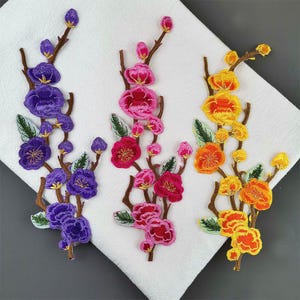 Large Plum Blossom Flower Embroidery Patch Iron/ Sew On Appliques Patch For Crafting,Appliqués Badge,For Clothes, Dress, Hat, Jeans