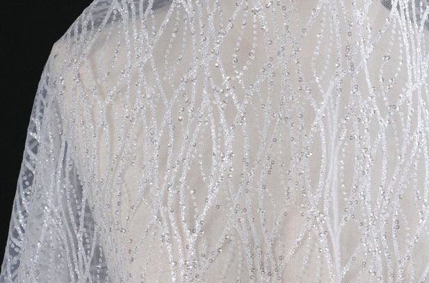 White Glitter Sequins Lace Fabric by the Yardwedding Bridal - Etsy
